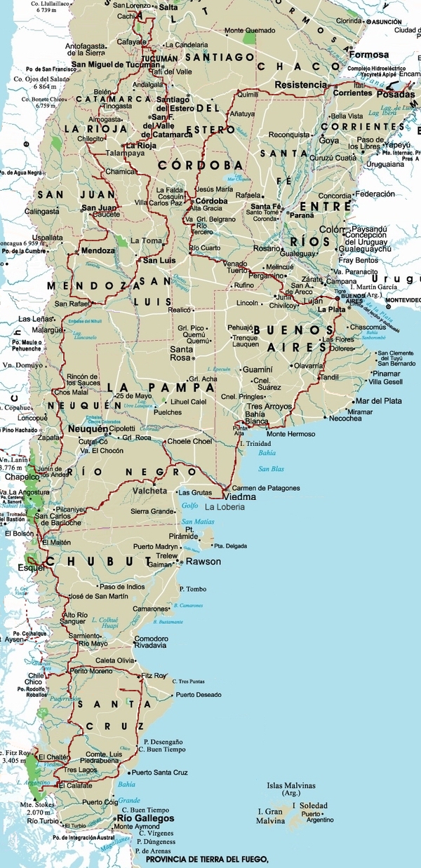 De gereden route in Argentini