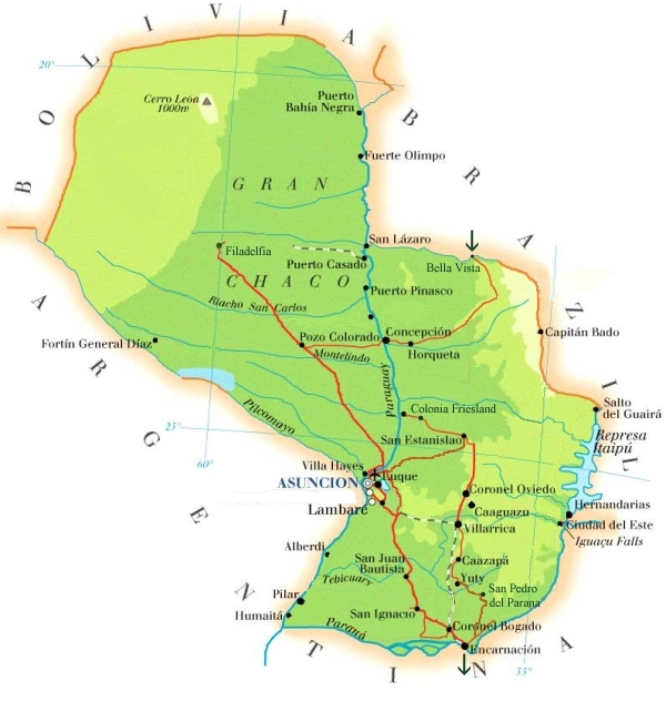 De gereden route in Paraguay