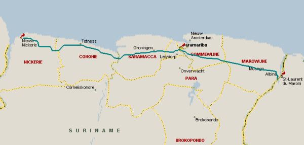 De gereden route in Surinamibo